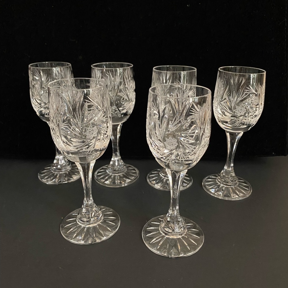 Huta Julia Crystal Glasses Liquor or Brandy Bohemian Style Hand Cut Set Of 6